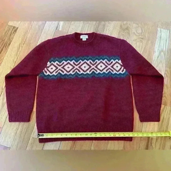Vintage J. Crew Hand Knit Chunky 100% Wool Sweater Men’s Size Medium Burgundy - Picture 9 of 11